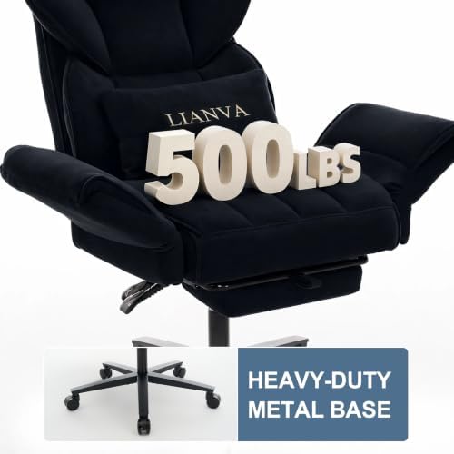Big and Tall Office Chair, Reclining Executive Desk Chair, Cross Legged Ergonomic High Back Computer Gaming Chair with Flip Armrests Lumbar Support Footrest, Black Vanity Chair