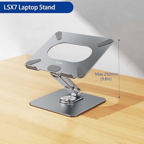 BESIGN LSX7 Laptop Stand with 360 Rotating Base, Ergonomic Adjustable Notebook Riser, Foldable Computer Holder Compatible with 10-15.6" Laptops (Gray)