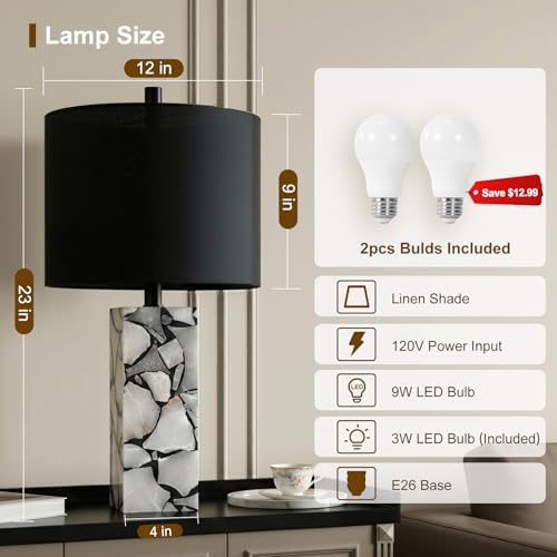 Scenekoy 23" Alabaster Table Lamps Set of 2 for Bedroom with Night Light