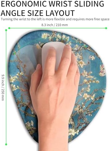Palm-Rest and Wrist-Hugging Mouse Pad Wrist Rest, Ergonomic Wrist Support with Curve Fitting Cushioned Memory Foam for Carpal Tunnel Pain Relief, 9.9 x 8.3 Inch, Van Gogh Apricot Blossom