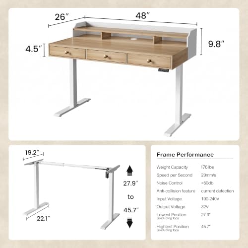 ModernMate Standing Desk with 3 Drawers, 48 x 26 Inches