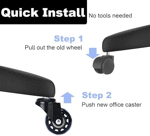 Office Chair Caster Wheels 2" Replacement Rubber Chair Casters Set of 5 Best Protection for Hardwood Floors Carpet Mat Universal Fit Smooth & Silent