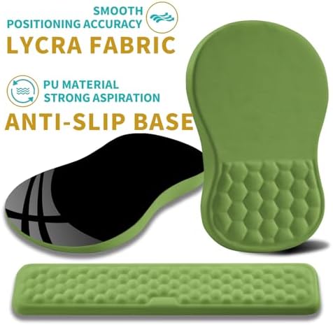 Hokafenle 2 in 1 Ergonomic Mouse Pad Wrist Support & Wrist Rest for Computer Keyboard Set, with Relieve Carpal Tunnel Pain Massage Bulge and Full Memory Gel Design (2In1 Set, Grass Green)