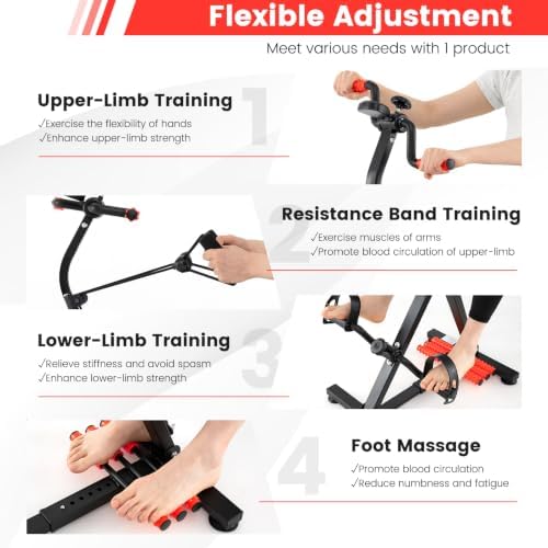 GYMAX Pedal Exercise Bike for Seniors, Hand Arm Leg and Knee Fitness Machine with Massage, LCD Monitor, Adjustable Height and Length for Total Body, Home Exercise Equipment for Elderly