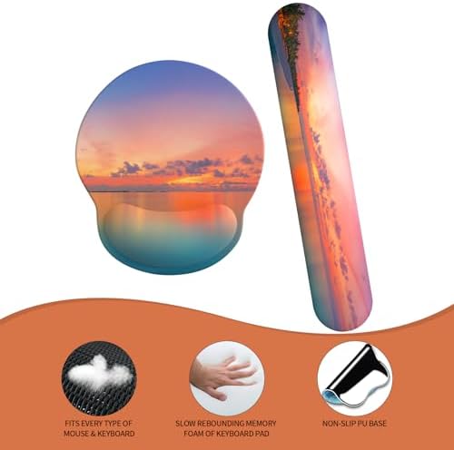 eulps Mouse Pad Wrist Support, Ergonomic Memory Foam Keyboard Wrist Pad & Gel Wrist Rest Set for Computer Keyboard for Easy Typing & Pain Relief for Office & Home (Oceanic Sunset Set)