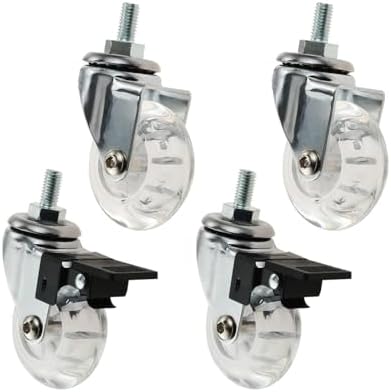 Castor Wheels 2-inch 8 * 15 Screw Brake Transparent Wheel Screw Threaded Stem Casters Office Chair Caster Wheel Clear Swivel Casters with Brake for Sofa Chair Cabinet Casters Wheels,Stem Casters