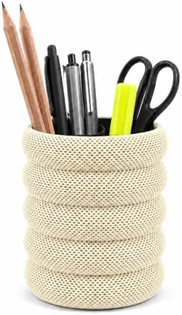PowerTRC 3D Printed Grideo Pen Holder for Desk – Modern Pencil Cup Organizer, Office Supplies Holder, Classroom Teacher Desk Decor, Home Office Gift, Made in USA (Bone White)
