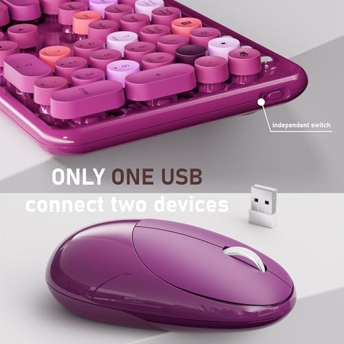 UBOTIE Wireless Keyboard and Mouse Combo, Phone Holder (Rosy-Road)