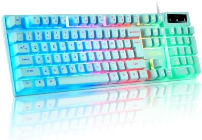 Gaming Teal Keyboard Wired with Color Backlit, Membrane, Quiet for Computer