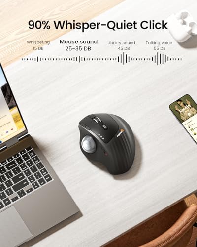 ProtoArc EM01 NL Wireless Trackball Mouse, Thumb Control, Silver