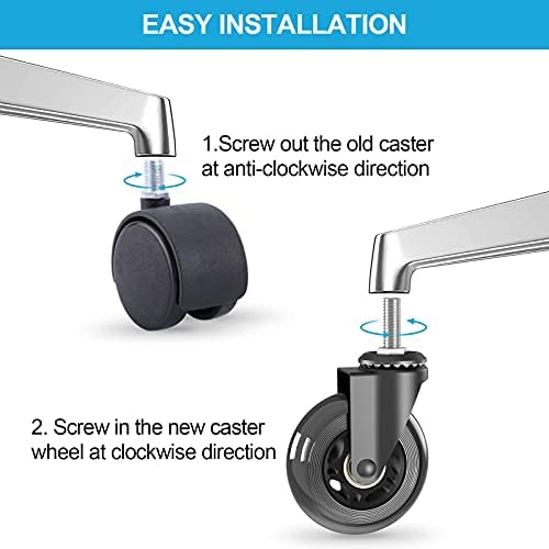 3" Caster Wheels set of 5(3 with Safety Dual Brake,2 without),Heavy Duty Swivel Castors w 3/8"-16UNC Threaded Stem, No Noise Rubber wheels,Safe for HardWwood,Carpet,Fit Chair,Workench,Shelf