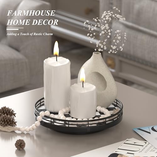 AMH 9-Inch Black and White Checkerboard Lazy Susan with Oak Base
