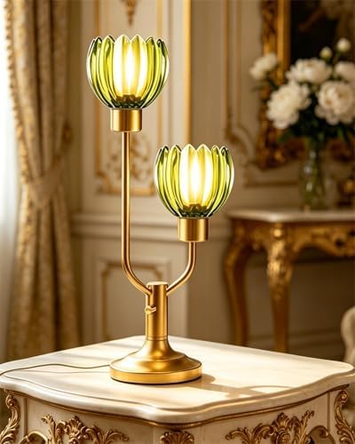 Lightdot Green Glass Flower Table Lamp for Living Room Dimmable Gift