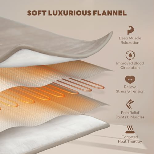 Heating Pad 12''X24'' for Back Neck Shoulder Pain Relief,Taupe