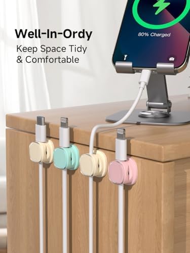 Magnetic Cable Clips, Adjustable Cord Holder Management, Adhesive Wire Keeper Organizer for Home Office Desk Phone PC Car Wall Desktop Nightstand Appliance (9-PCS Purple_Apricot_Cyan)