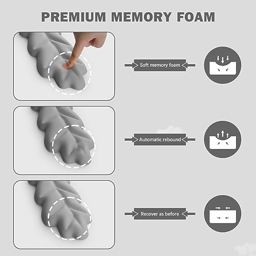 Keyboard Wrist Rest Pad Set, Leaf Shape PU Leather Memory Foam Wrist Cushion Support,Mouse Wrist Rest Pad,Non-Slip Wrist Support for Easy Typing Pain Relief, Grey Leaf