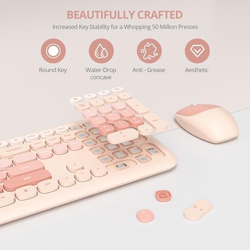 Surmen Cute Colorful Keyboard and Mouse Wireless Silent, Full-Size Retro Typewriter Wireless Quiet Slim Keyboard Low-Noise 2.4GHz for Computer, Desktop, Laptop(6-Diary Beige)