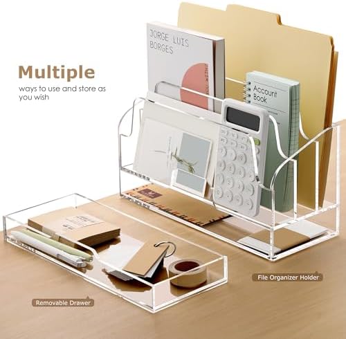 SANRUI Clear Desk Organizer Holder with Drawers, Acrylic File Mail Sorter