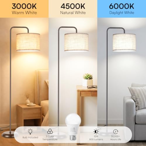 TJOY Floor Lamp,Black Brown Floor Lamp for Living Room with 3 CCT Bulb