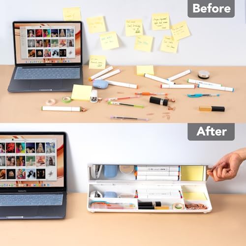 Varhomax Glass Desk Whiteboard with Built-in Mirror, Desktop Organizer