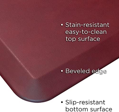 GelPro Stain Resistant Surface with 3/4 Thick Ergo-Foam Core for Health and Wellness, 20"x48", Leather Grain Cranberry