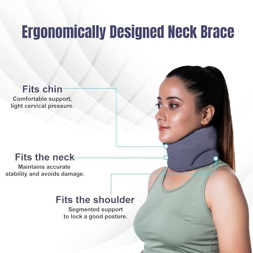 Wonder Care Neck Brace for Sleeping Cervical Collar Relief Neck Pain and Neck Support Soft Foam Wraps Relief of Cervical Spine Pressure for Women & Men (Grey, Small, 3" Depth)