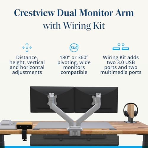 UPLIFT DESK Crestview Dual Monitor Arm - Gas Spring Monitor Mount with USB Ports, Fits 13-35” Inch Displays, VESA Compatible, Clamp or Grommet Mounting, Fits Standing Desks & Vertical Options (Gray)