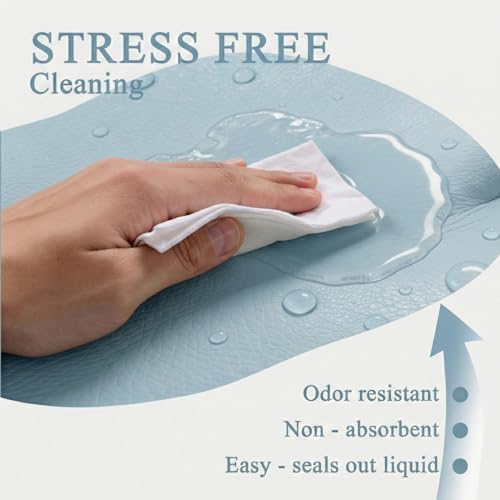 Vegan Leather Contoured Baby Changing Pad | Waterproof & Wipe-Clean PU Leather Diaper Change Mat, Soft, Wipeable Cover, Safety Strap, Non-Slip Bottom, Topper for Standard Infant Diaper Table & Dresser