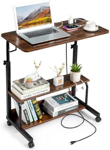 Karl home 31.5" Portable Rolling Computer Desk on Wheels, Rustic Brown
