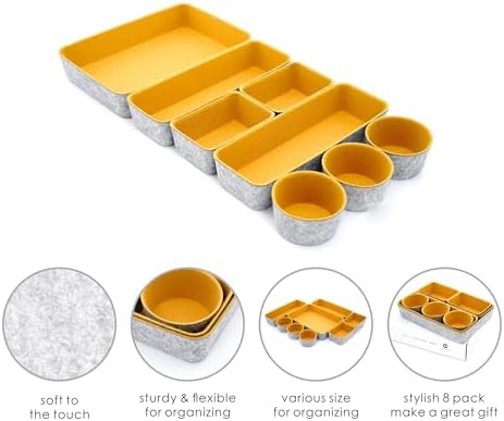Welaxy Office Desk Drawer Organizer Tray Felt Shallow Storage Bin, Curry