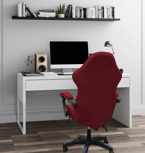Gaming Chair Cover Set with Armrest Covers, Stretch Ruffled Slipcover for Racing Office Computer Reclining Chairs (Wine red)