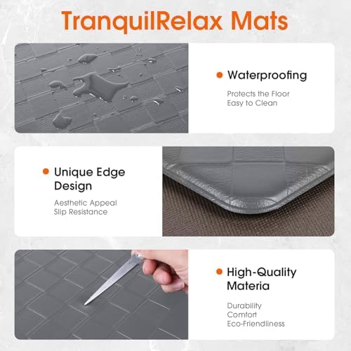 TranquilRelax Kitchen Mats, Cushioned Mats with Extra-Long Runner, Grey
