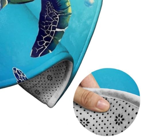 Fashion Round Area Rug Large Non Slip Carpet, Abstract Tortoise Blue Sea Turtle Unisex Home Decor Mat