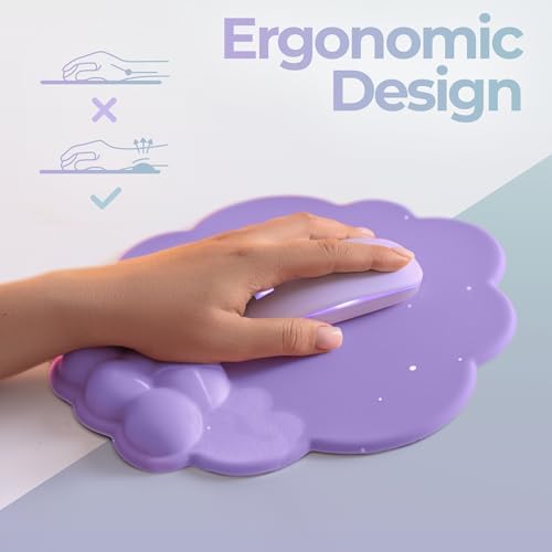 Premium Quality Cloud Wrist Rest Keyboard & Mouse Pad Set – Ergonomic Memory Foam Desk Accessories with Wrist Support for Office & Gaming – Purple-Star