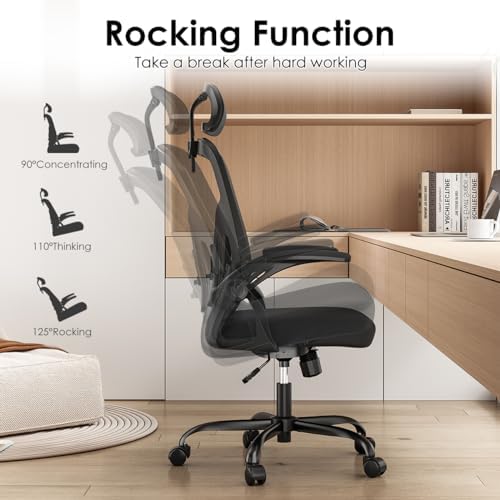 High Back Mesh Office Chair, Home Office Desk Chair with Flip-Up Arms