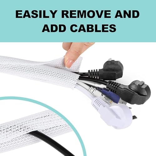 AGPTEK Cable Management Sleeve, 2 Pack 5ft - 1.6 inch Cord Hider, White