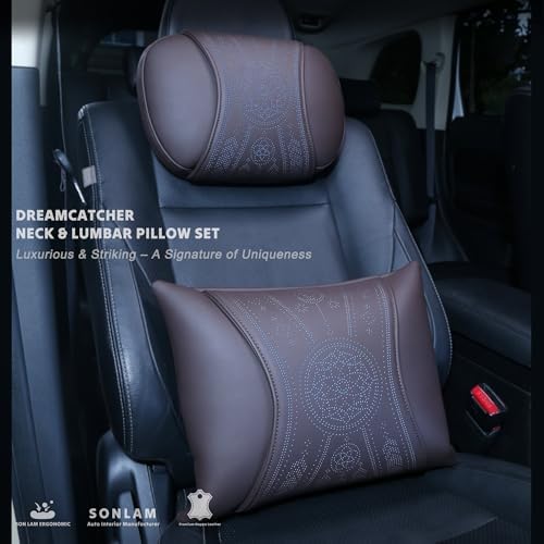 Neck Support Pillow Set for Car & Office Chair - Prosperity & Luck Dreamcatcher - Orthopedic Lumbar & Cervical Pillow for Pain Relief &Posture Correction (Neck Pillows (Coffee Brown))