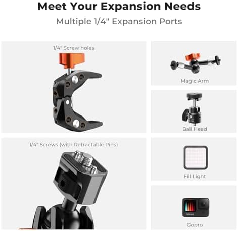 K&F CONCEPT Double Super Clamp Camera Mount with 1/4" Threads Metal Clamp
