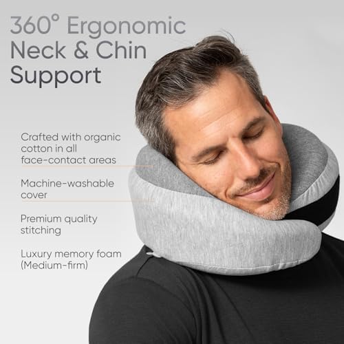 Proglobe Luxe Memory Foam Travel Pillow, Organic Cotton Cover, Light Gray