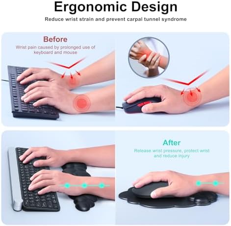 MOKURU Cloud Mouse Pad with Wrist Rest, Cloud Keyboard Wrist Rest, Mouse Pad Wrist Support, Ergonomic Keyboard Mouse Wrist Support (Black)