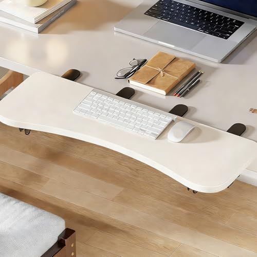 White,B68*24,Ergonomics Desk Extender Tray, Desktop Extender with 3/4 stand, 30"x9.4" Clamp on Table Mount Arm Wrist Rest Shelf, Small Table Edge Extender Tray, 90° Foldable Computer Arm Rest for Desk