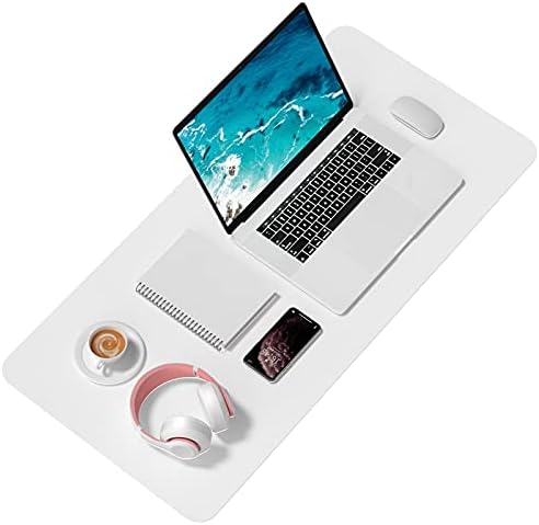 Hsurbtra Desk Pad, 35.5" x 17" PU Leather Desk Mat, XXL Extended Mouse Pad, Waterproof Desktop Blotter Protector, Non-Slip Ultra Thin Large Laptop Keyboard Writing Mat for Office Home, White