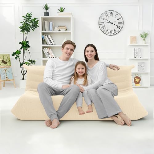 HABUTWAY Bean Bag Chairs Fireside Lazy Floor Sofa,3 Seater,Khaki