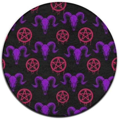 Large Home Decor Mat, Soft Round Yoga Carpet, Non Slip Machine Washable Kitchen Office Circle Rug Mystical Ram Skull, 24inch