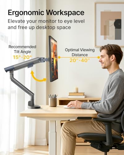 monTEK Aluminum Monitor Arm for 17-40" Screens, 26.4 lbs, Gray