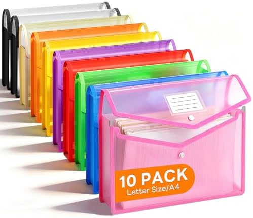 Plastic Expanding File Folder, Transparent Envelopes with Snap Closure