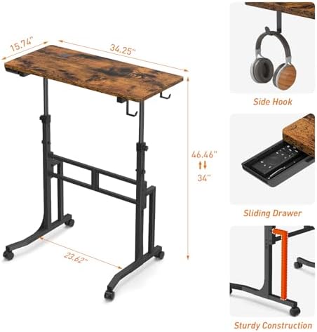 ikkle Standing Desk with Wheels,Hooks and Drawer,Adjustable Treadmill Desk