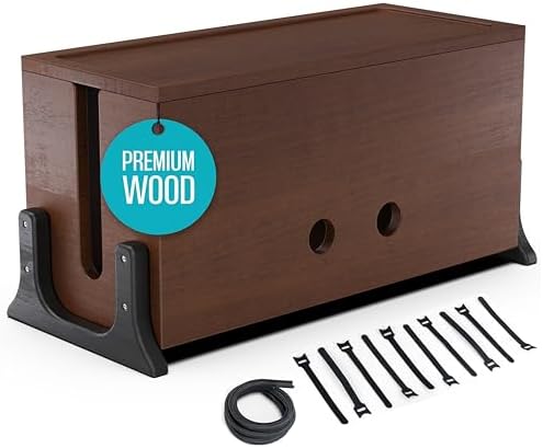COREMINDED Extra Large Cable Management Box, Wood Cord Hider Box & Organizer for Power Strip, TV Wires & Desk Cable Storage