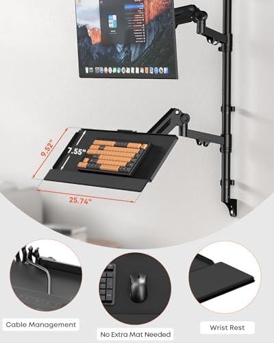 PUTUOSEN Wall Mount Monitor Arm with Keyboard Tray for 17 to 32 Inch