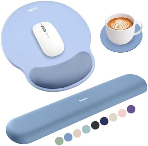 Sushret Mouse Pad and Keyboard Wrist Rest, 3-in-1 Gel Memory Foam Ergonomic Mouse Pad with Wrist Rest Set,Gaming Mousepad Arm Cushion Support for Computer Office Desk Accessories Cute Setup,Sky Blue
